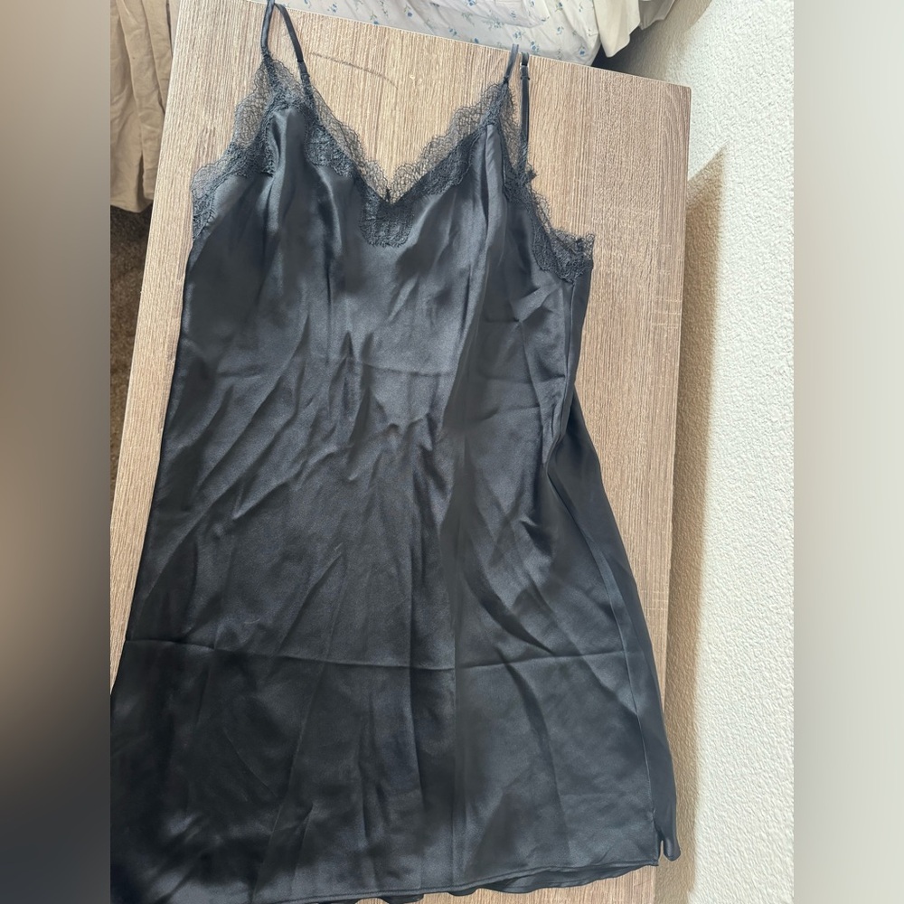 Victoria’s Secret size small black satin lace trim slip